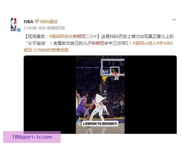 NBA历史首次父子连线 詹姆斯传球布朗尼外线三分命中